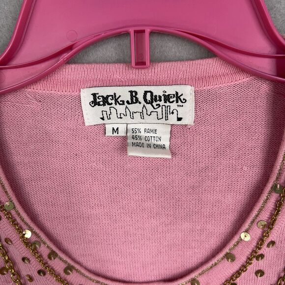 Jack B Quick Sweater Womens Medium Pink Gold Heart Charm Sequin Valentine Girly - Picture 6 of 15